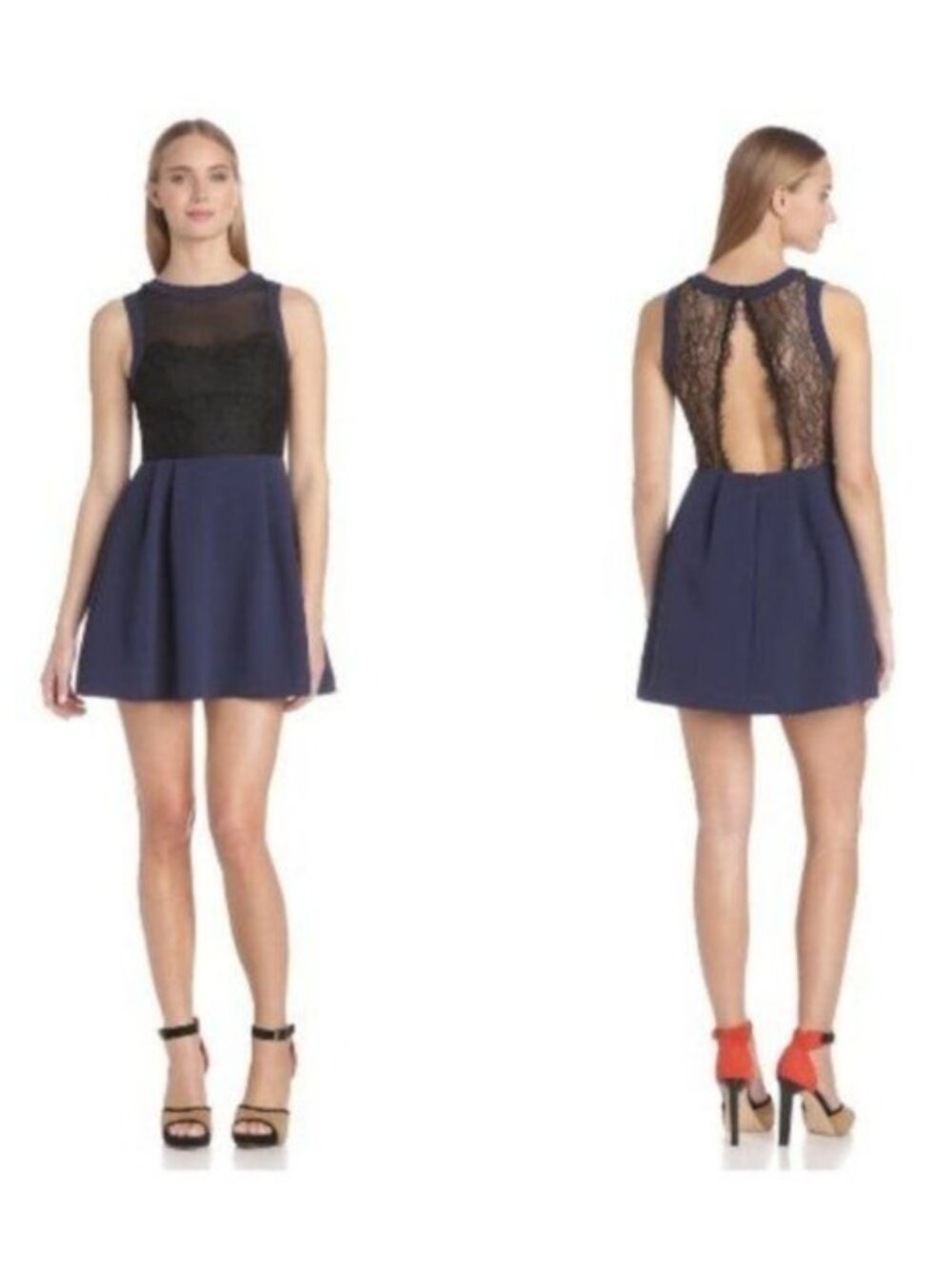 BCBGeneration Side-Cutout Dress Navy Black Lace - 6